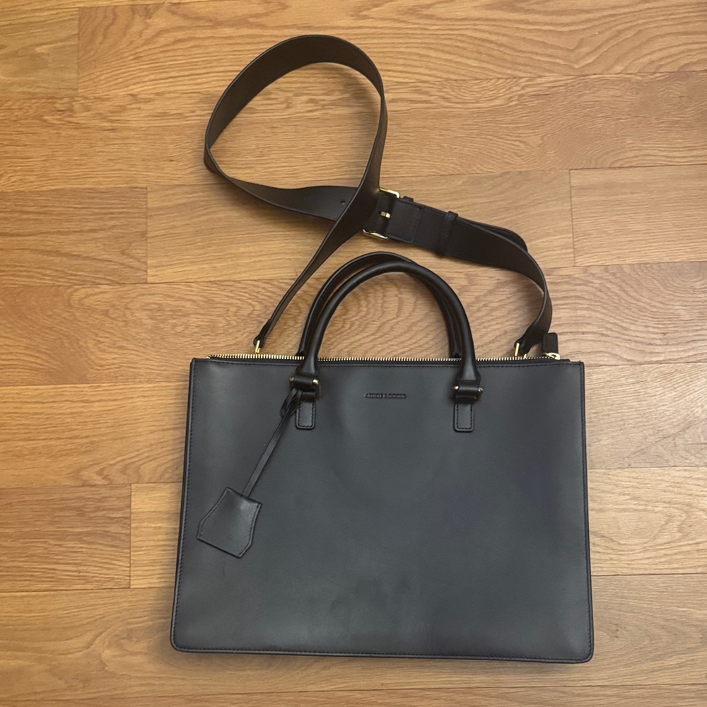 Article Goods Accordion Briefcase w/ Wide Strap – N.139 – Black Smooth Nappa Lea